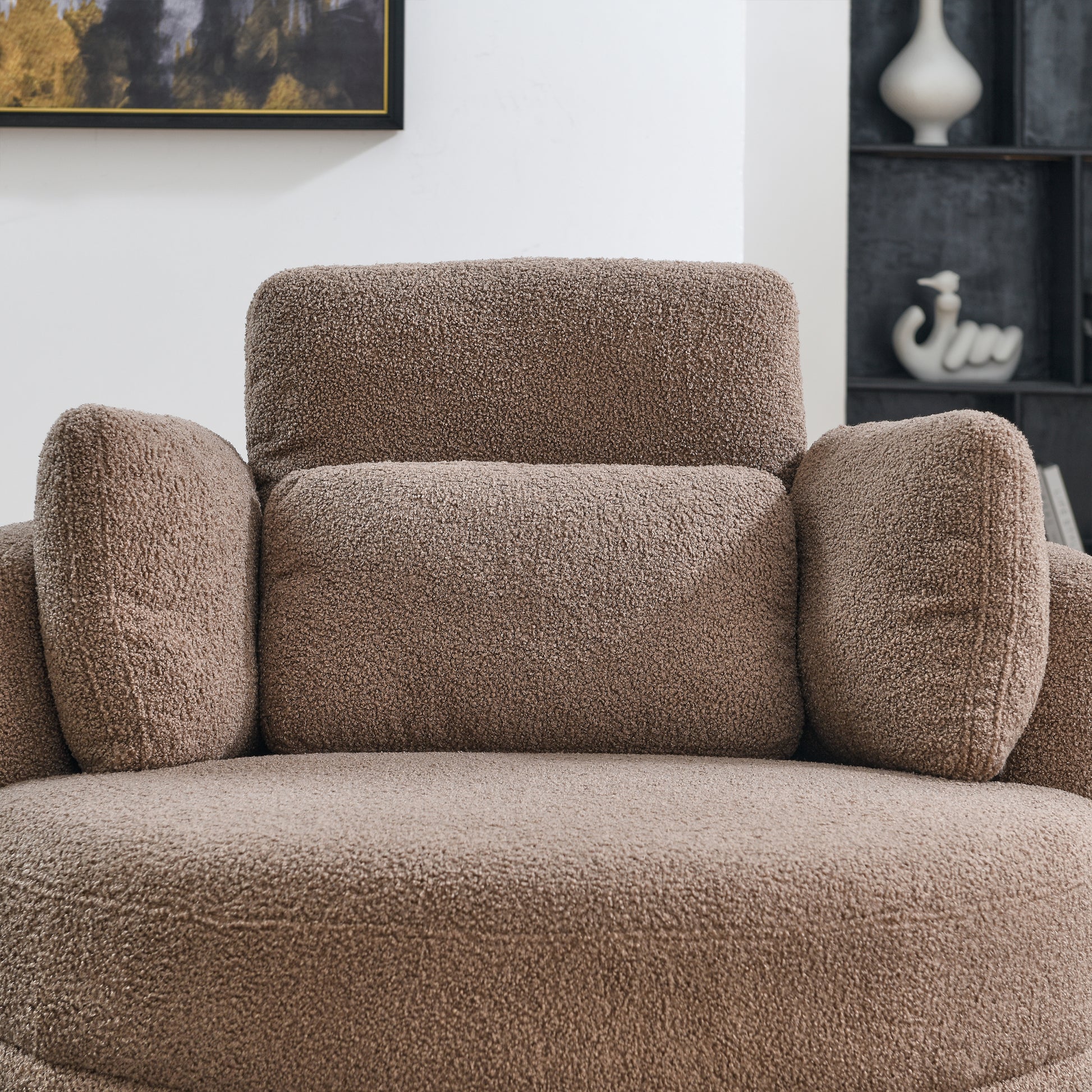 39"W Oversized Swivel Chair With Moon Storage Ottoman For Living Room, Modern Accent Round Loveseat Circle Swivel Barrel Chairs For Bedroom Cuddle Sofa Chair Lounger Armchair, 4 Pillows, Teddy Fabric Coffee Foam Fabric