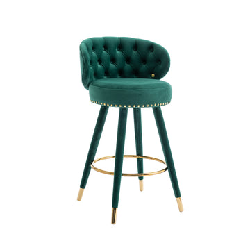 Coolmore Counter Height Bar Stools Set Of 2 For Kitchen Counter Solid Wood Legs With A Fixed Height Of 360 Degrees Emerald Velvet