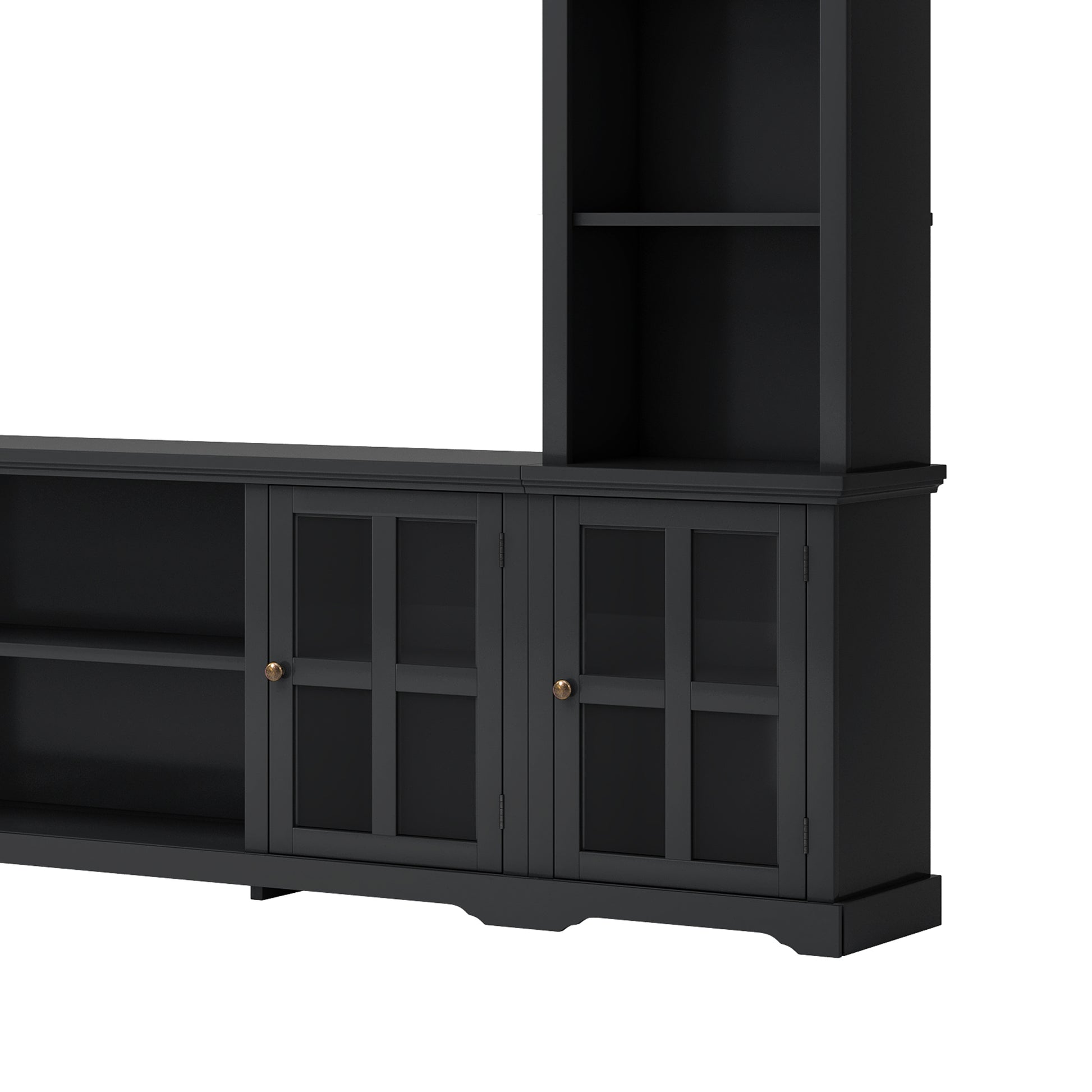 Minimalism Entertainment Wall Unit With Bridge, Modern Tv Console Table For Tvs Up To 70", Multifunctional Tv Stand With Tempered Glass Door, Black Old Sku: Sd000009Aab Black 70 79 Inches Particle Board