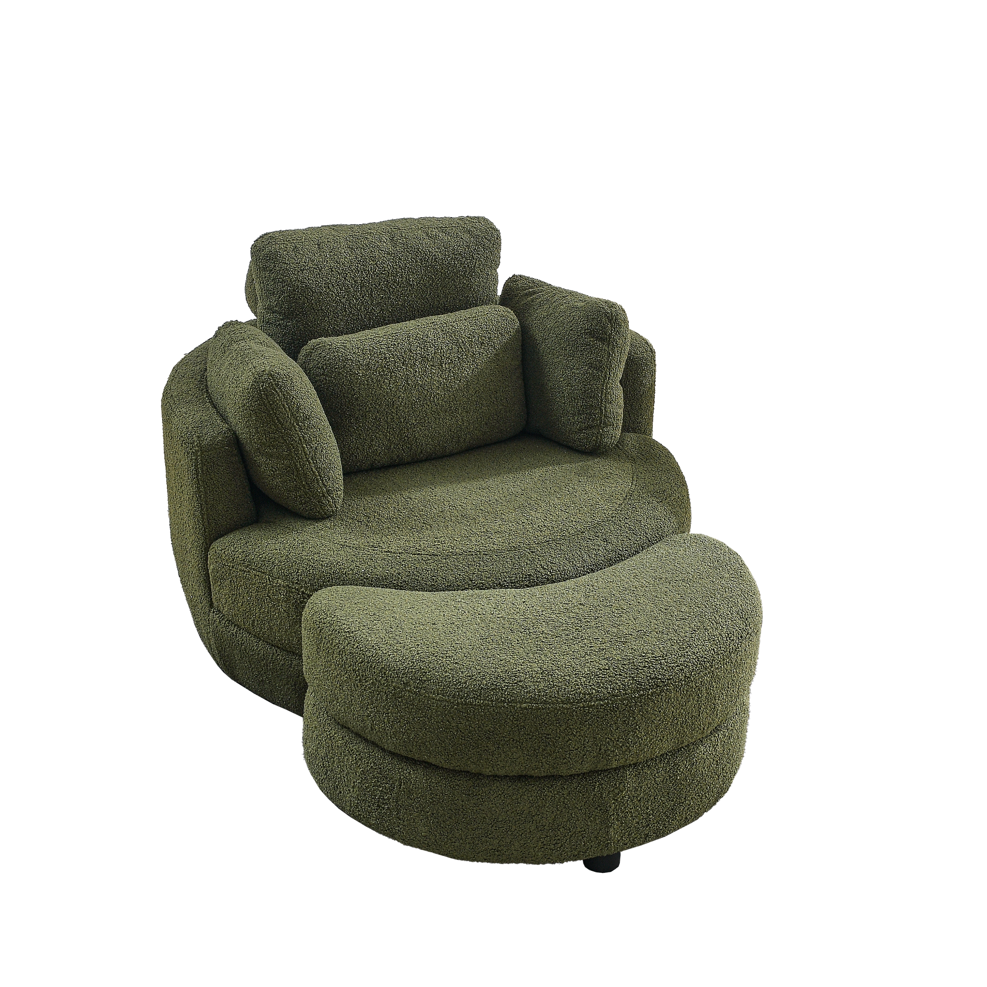 39"W Oversized Swivel Chair With Moon Storage Ottoman For Living Room, Modern Accent Round Loveseat Circle Swivel Barrel Chairs For Bedroom Cuddle Sofa Chair Lounger Armchair, 4 Pillows, Teddy