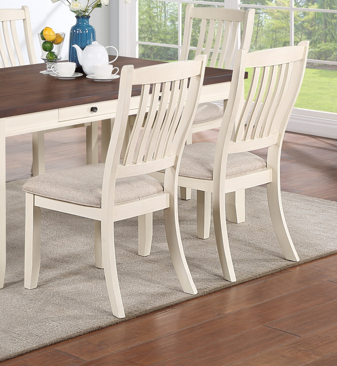 White Classic 2Pcs Dining Chairs Set Rubberwood Beige Fabric Cushion Seats Slats Backs Dining Room Furniture Side Chair White Dining Room Foam Classic,Contemporary,Modern,Transitional Dining Chairs Rubberwood Slat Back Solid Wood