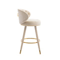 Coolmore Counter Height Bar Stools Set Of 2 For Kitchen Counter Solid Wood Legs With A Fixed Height Of 360 Degrees Beige Velvet