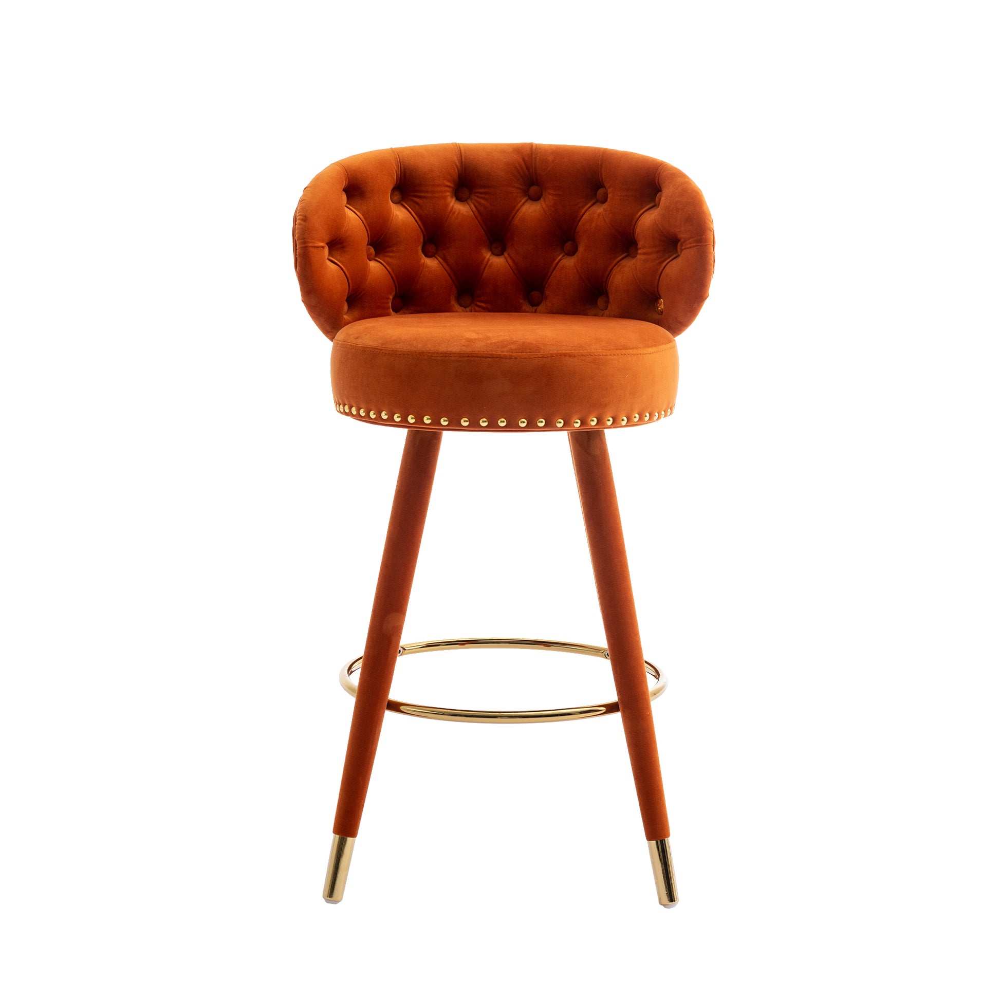 Coolmore Counter Height Bar Stools Set Of 2 For Kitchen Counter Solid Wood Legs With A Fixed Height Of 360 Degrees Orange Velvet