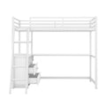 Twin Size Metal&Wood Loft Bed With Desk And Shelves, Two Built In Drawers, White White Metal & Wood