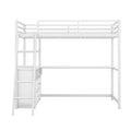 Twin Size Metal&Wood Loft Bed With Desk And Shelves, Two Built In Drawers, White White Metal & Wood