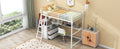 Twin Size Metal&Wood Loft Bed With Desk And Shelves, Two Built In Drawers, White White Metal & Wood