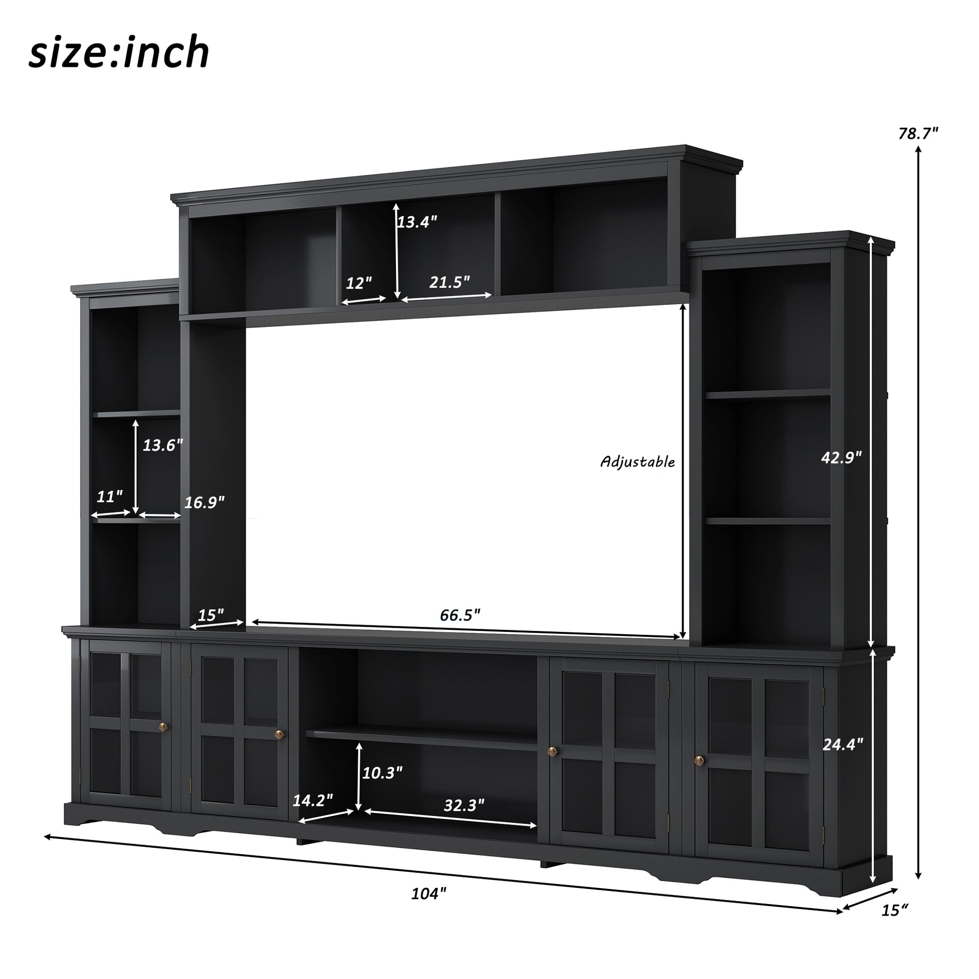 Minimalism Entertainment Wall Unit With Bridge, Modern Tv Console Table For Tvs Up To 70", Multifunctional Tv Stand With Tempered Glass Door, Black Old Sku: Sd000009Aab Black 70 79 Inches Particle Board