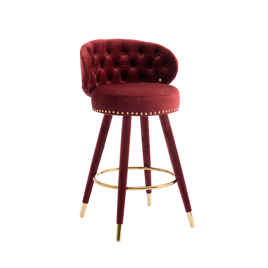 Coolmore Counter Height Bar Stools Set Of 2 For Kitchen Counter Solid Wood Legs With A Fixed Height Of 360 Degrees Claret Red Velvet