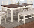 Luxury Look Dining Room Furniture 6Pc Dining Set Dining Table W Drawers 4X Side Chairs 1X Bench White Rubberwood Walnut Acacia Veneer Ladder Back Chair White Wood Dining Room Bench Seating Rubberwood Rectangular Dining Table With Chair And Bench Wood