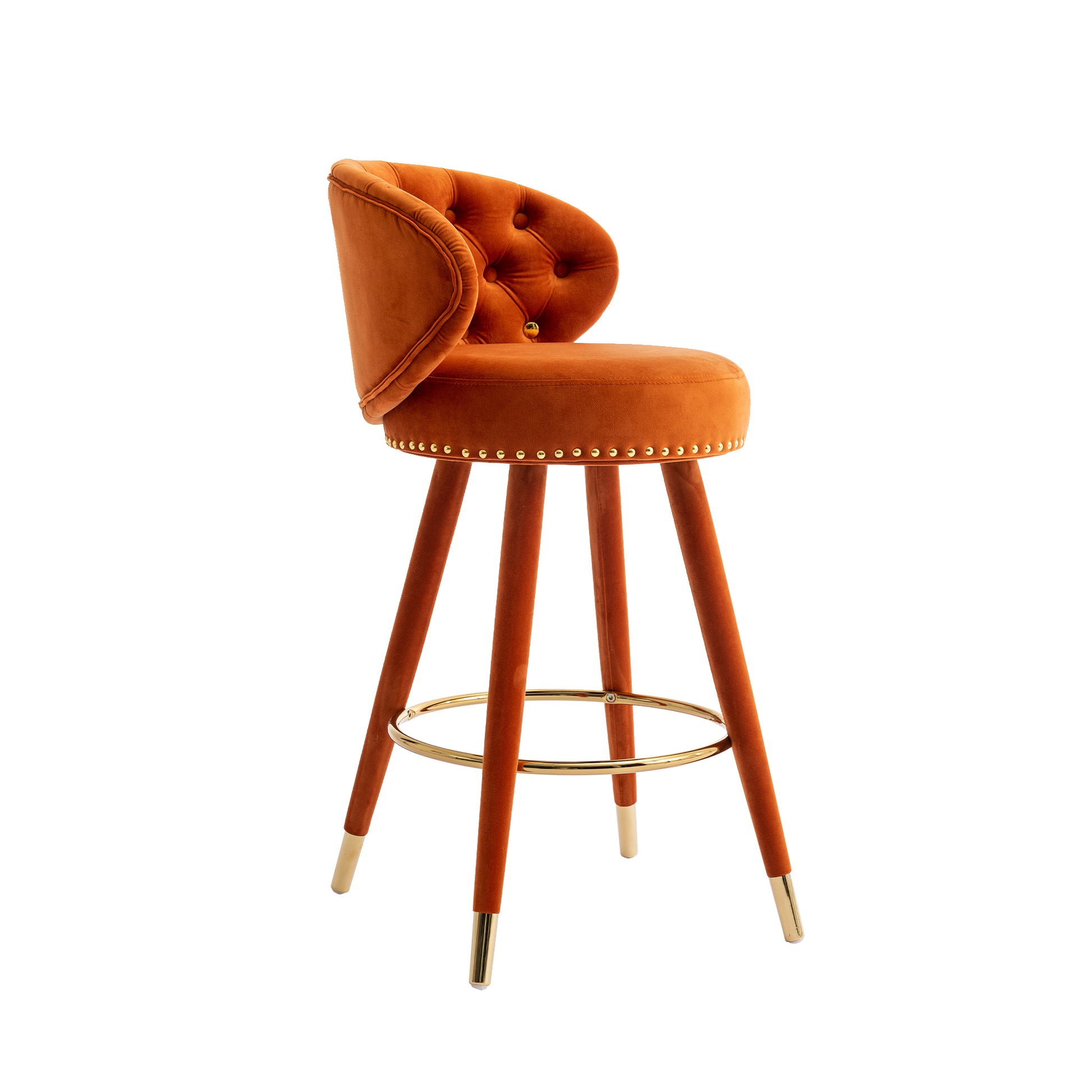 Coolmore Counter Height Bar Stools Set Of 2 For Kitchen Counter Solid Wood Legs With A Fixed Height Of 360 Degrees Orange Velvet