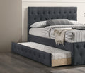 Contemporary Twin Size Bed W Trundle Slats Charcoal Burlap Upholstered Button Tufted Headboard Footboard Youth Bedroom Furniture Wooden Slats 1Pc Bed Charcoal Grey Bedroom Contemporary,Modern,Transitional Mdf Particle Board