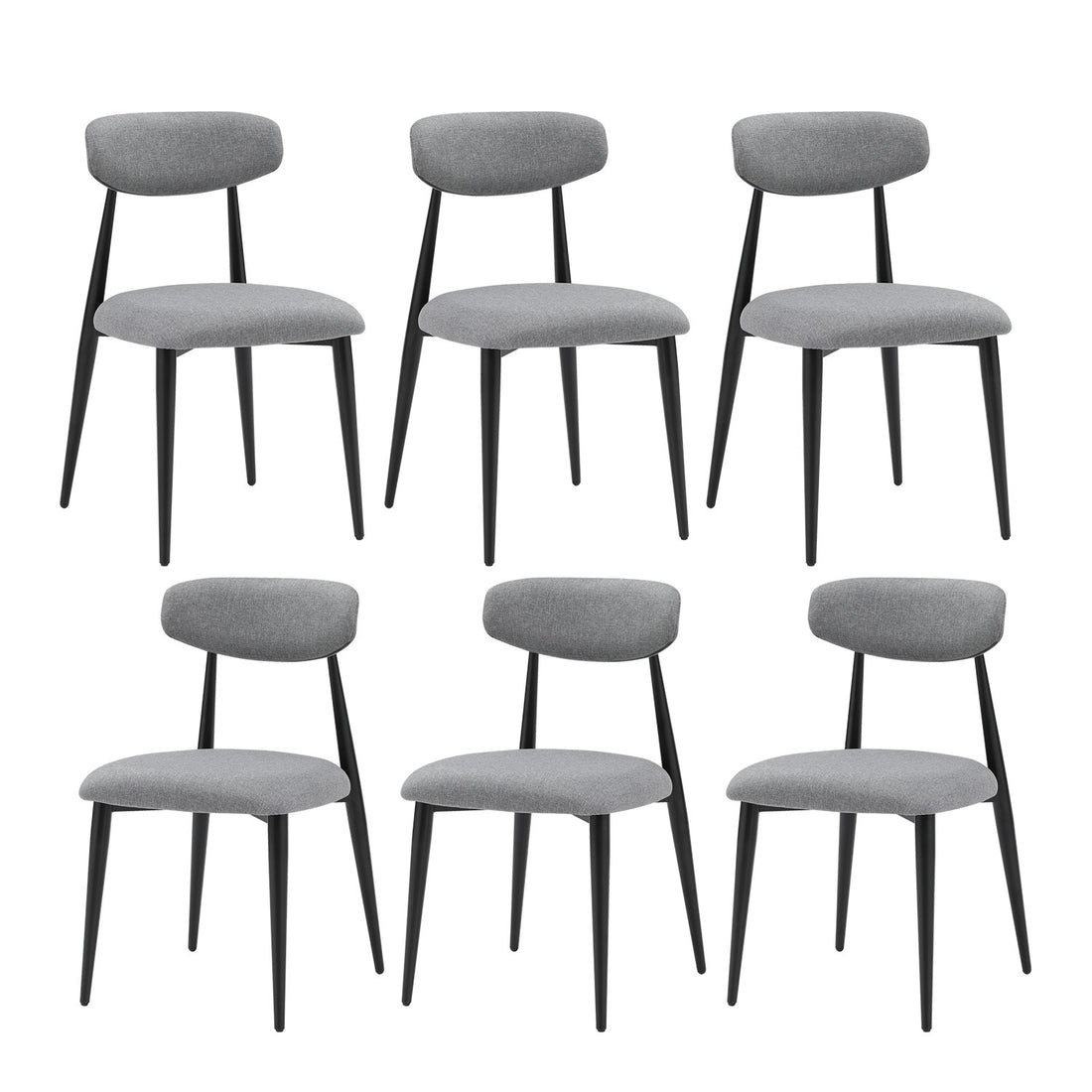Set Of 6 Dining Chairs, Upholstered Chairs With Metal Legs For Kitchen Dining Room,Grey Gray Foam Metal