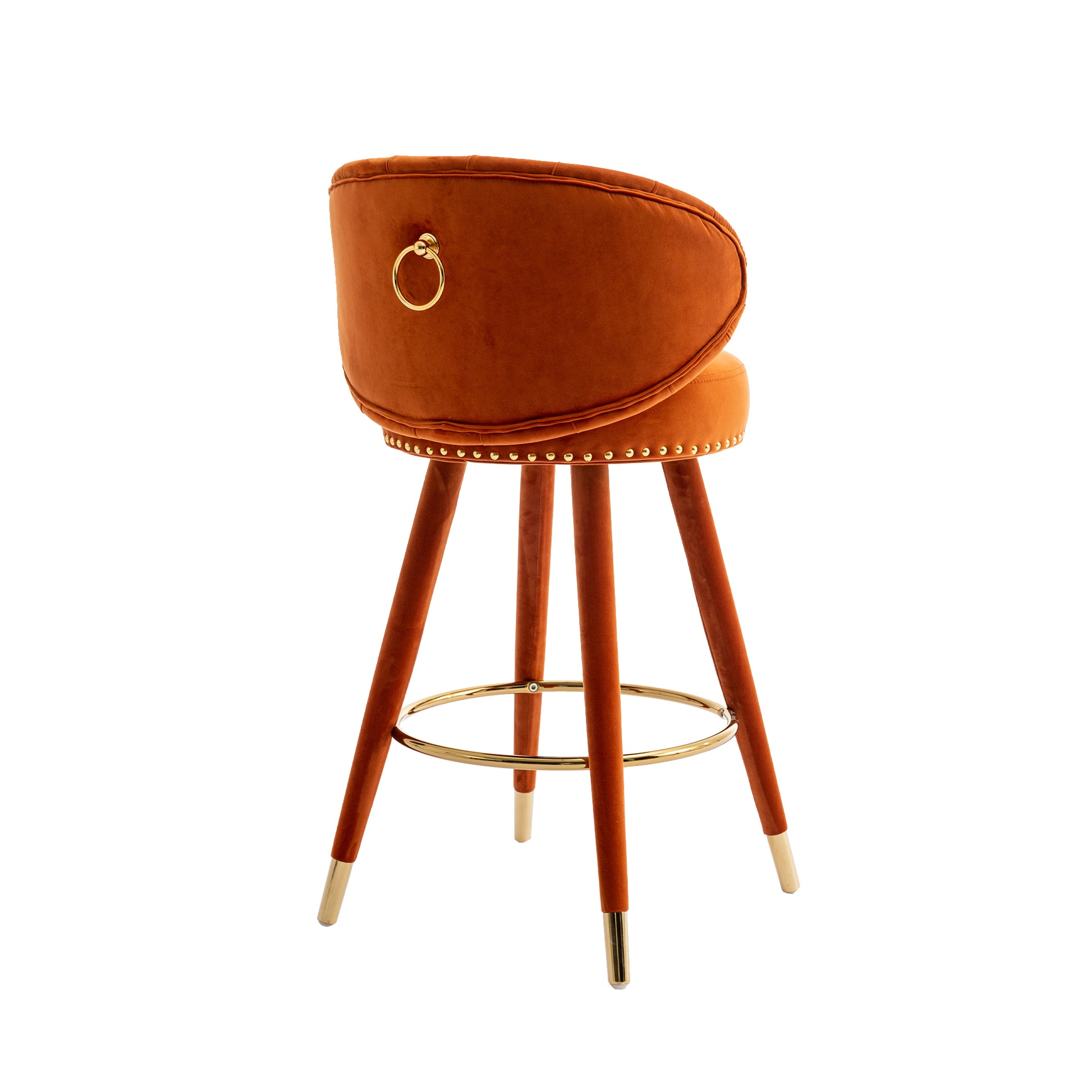 Coolmore Counter Height Bar Stools Set Of 2 For Kitchen Counter Solid Wood Legs With A Fixed Height Of 360 Degrees Orange Velvet