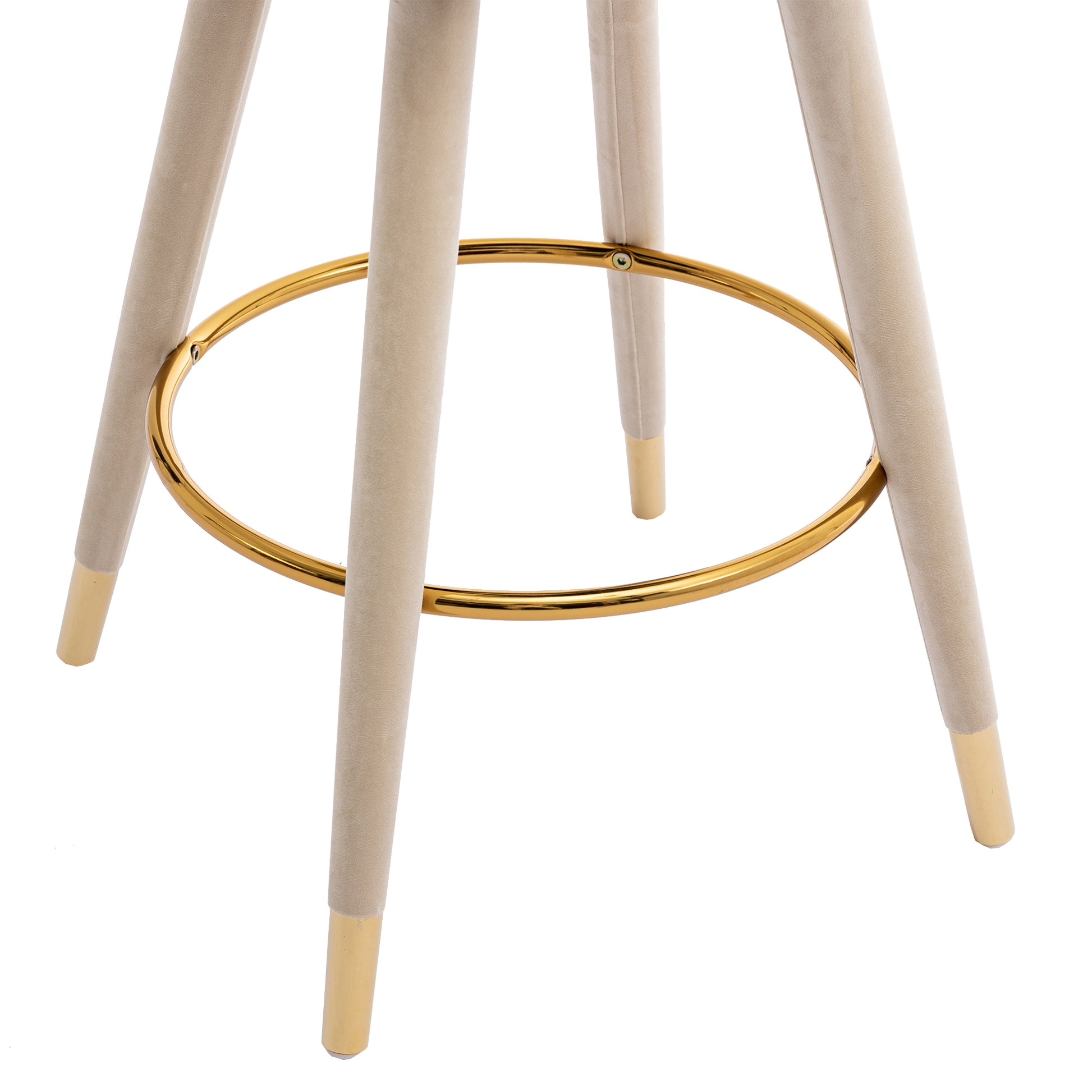 Coolmore Counter Height Bar Stools Set Of 2 For Kitchen Counter Solid Wood Legs With A Fixed Height Of 360 Degrees Beige Velvet