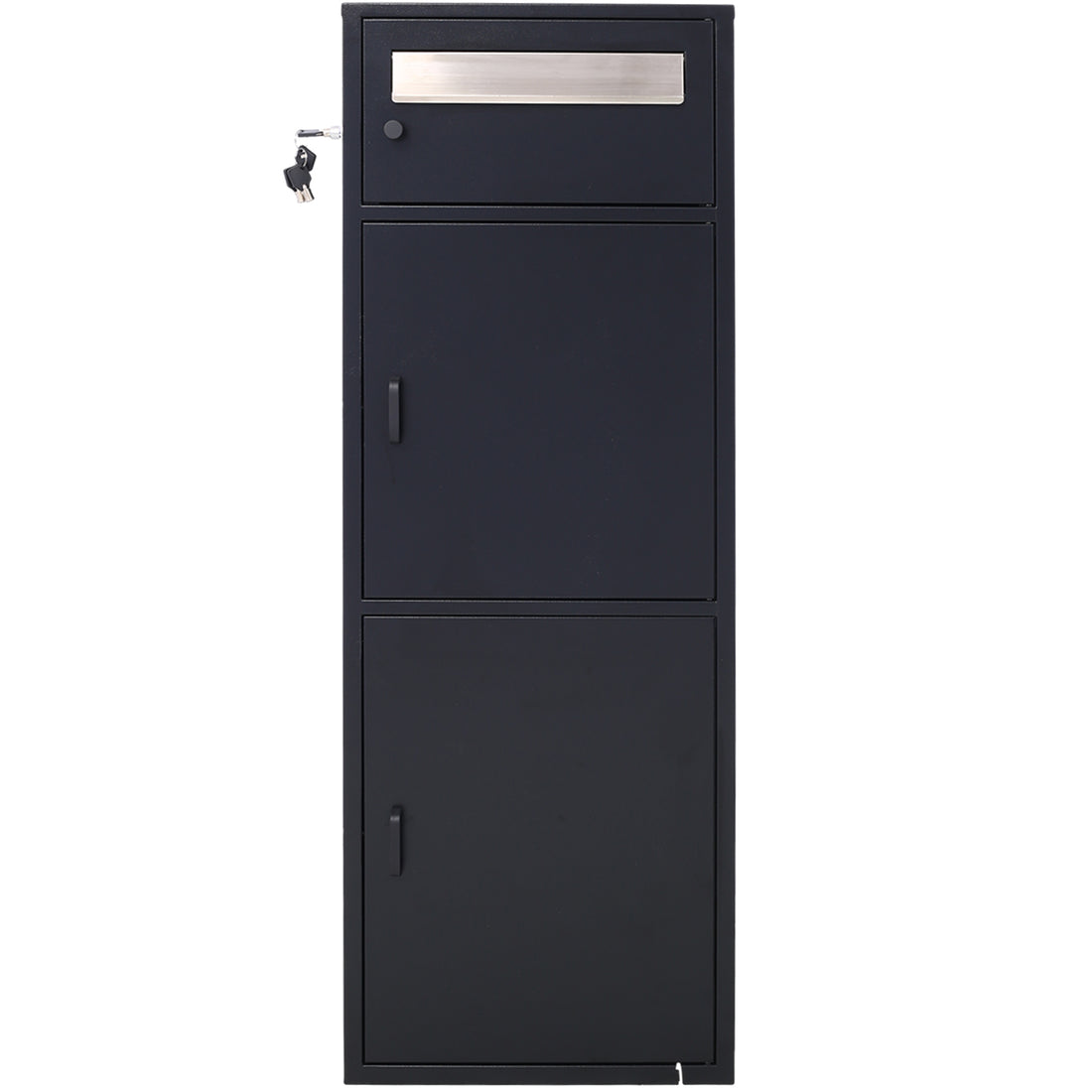 Large Steel Freestanding Floor Parcel Package Drop With Locking Letterbox Drop Mail Box With Multi Compartments, Black Black Steel