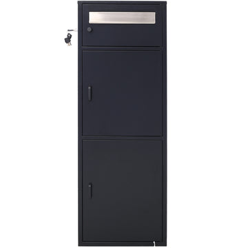 Large Steel Freestanding Floor Parcel Package Drop With Locking Letterbox Drop Mail Box With Multi Compartments, Black Black Steel