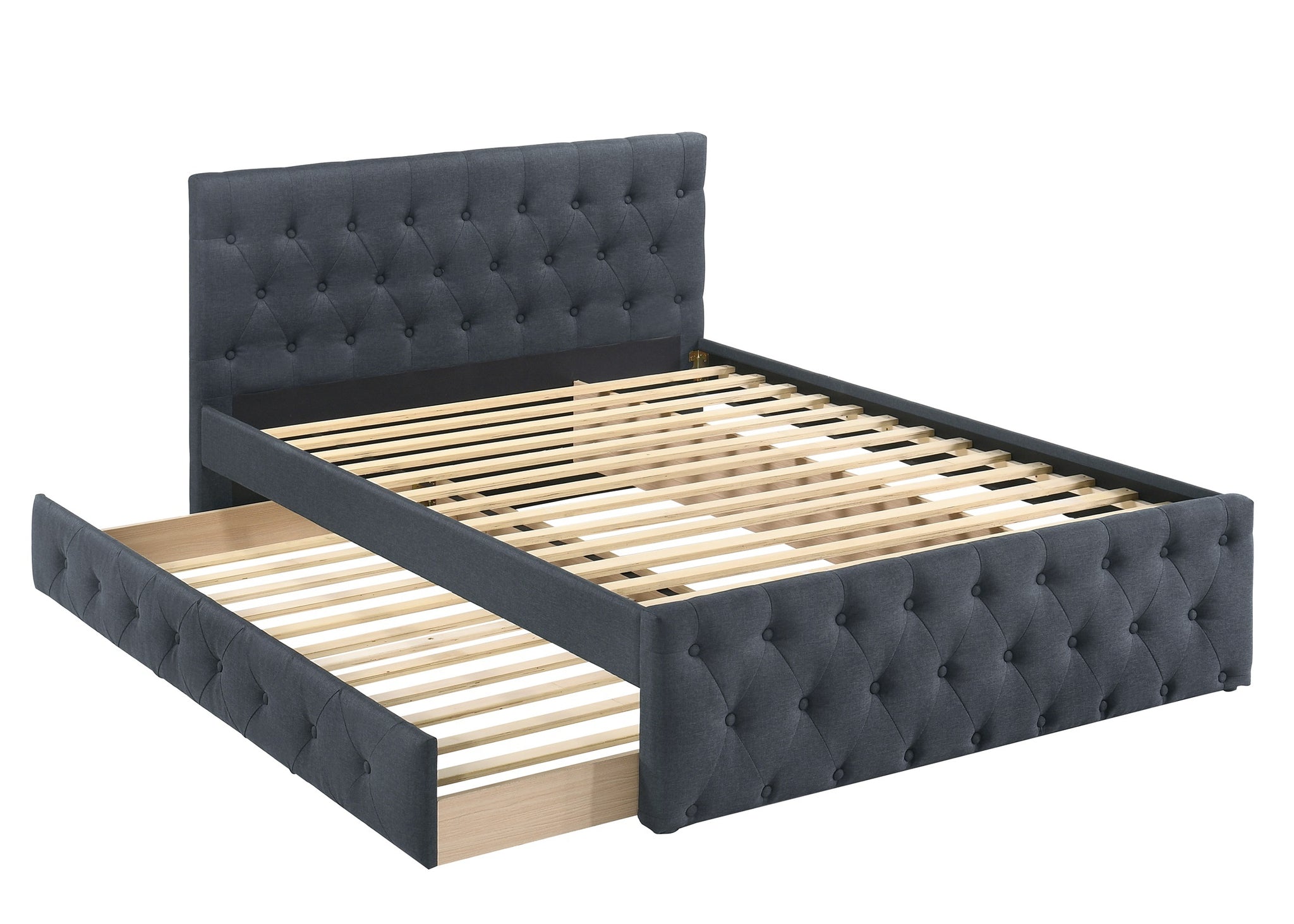 Contemporary Full Size Bed w Trundle Slats Charcoal charcoal