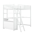 Twin Size Metal&Wood Loft Bed With Desk And Shelves, Two Built In Drawers, White White Metal & Wood