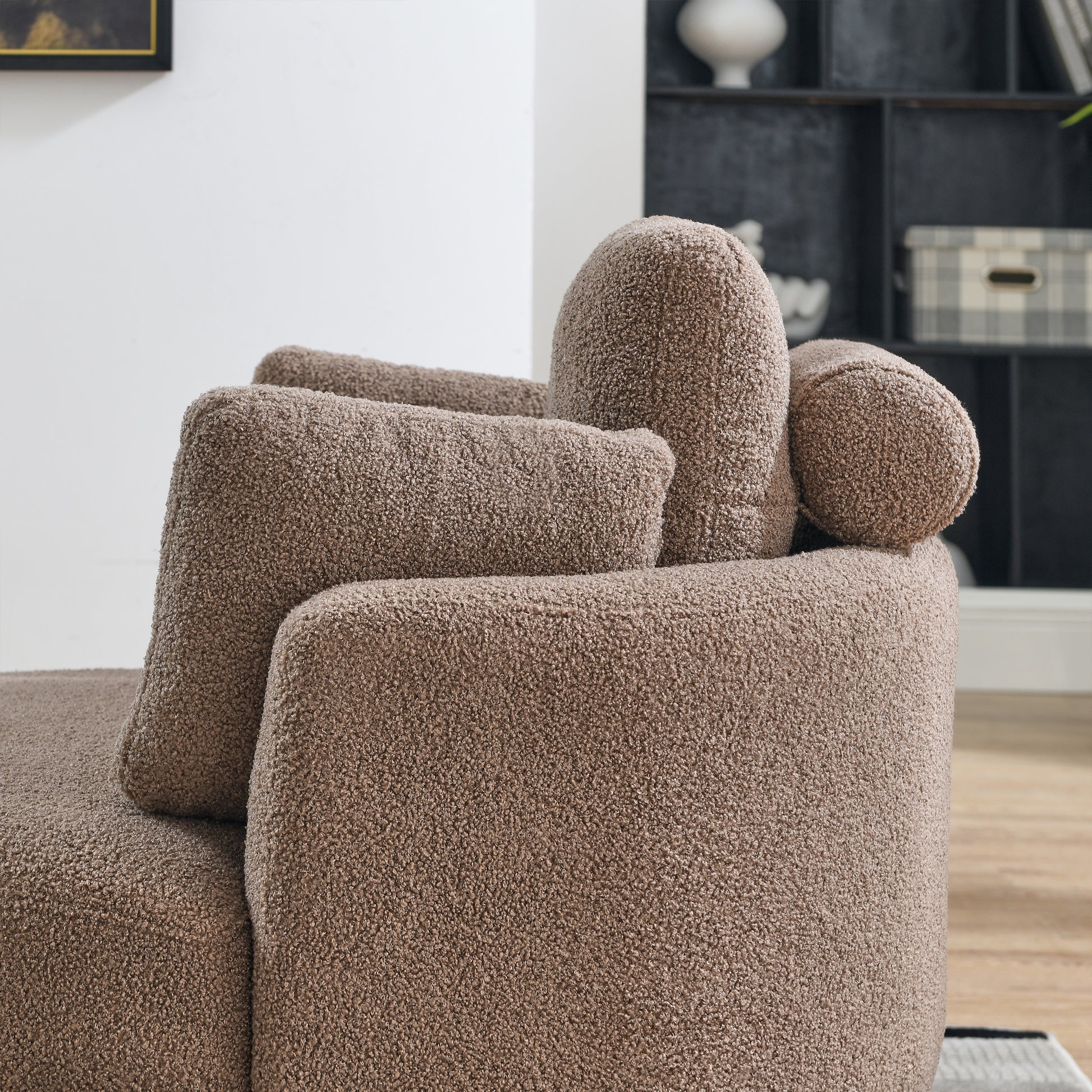 39"W Oversized Swivel Chair With Moon Storage Ottoman For Living Room, Modern Accent Round Loveseat Circle Swivel Barrel Chairs For Bedroom Cuddle Sofa Chair Lounger Armchair, 4 Pillows, Teddy Fabric Coffee Foam Fabric