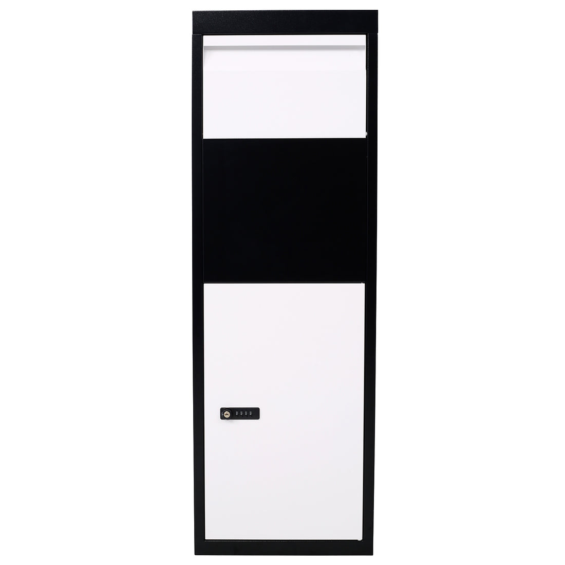 Package Delivery Box, 14'' X 11.3'' X 42'', Galvanized Steel Parcel Mailbox W Code Lock & Mounting Hardware, For Outdoor Porch, Curbside, Black And White White Black Steel