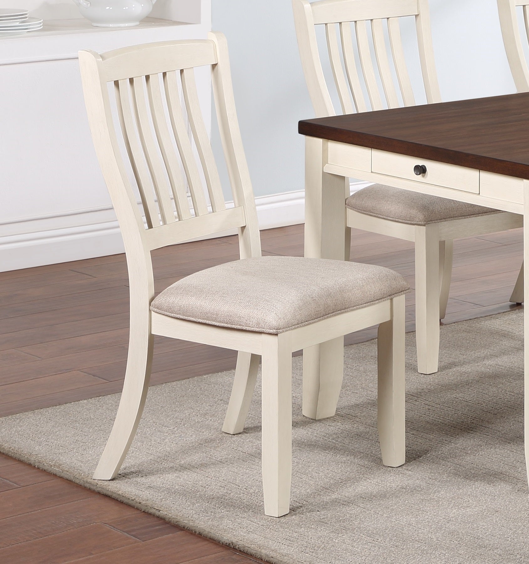 Classic Dining Room Furniture 7Pc Dining Set Dining Table W Drawers 6X Side Chairs White Rubberwood Walnut Acacia Veneer Slats Back Chair White Wood Dining Room Rubberwood Rectangular Dining Table With Chair Wood Wood White Slat Back Seats 6 60 Inches