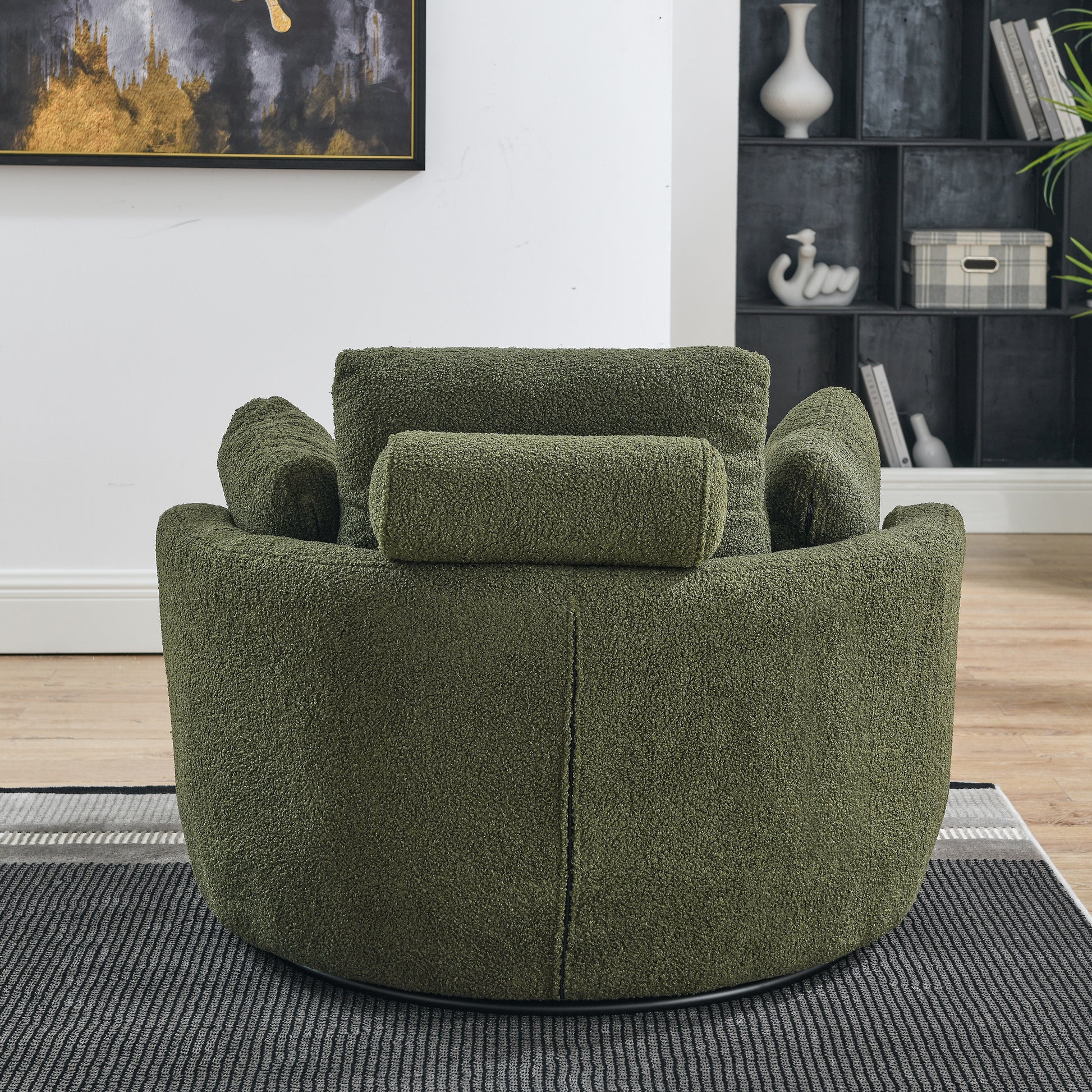 39"W Oversized Swivel Chair With Moon Storage Ottoman For Living Room, Modern Accent Round Loveseat Circle Swivel Barrel Chairs For Bedroom Cuddle Sofa Chair Lounger Armchair, 4 Pillows, Teddy