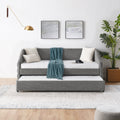 Twin Size Daybed With Trundle Upholstered Tufted Sofa Bed, Linen Fabric, Grey 82.5