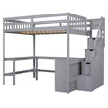 Full Size Loft Bed With Built In L Shaped Desk And Three Tier Storage Shelves,And Attached Storage Staircase,Gray Old Sku: Gx001809Aae Full Gray Pine