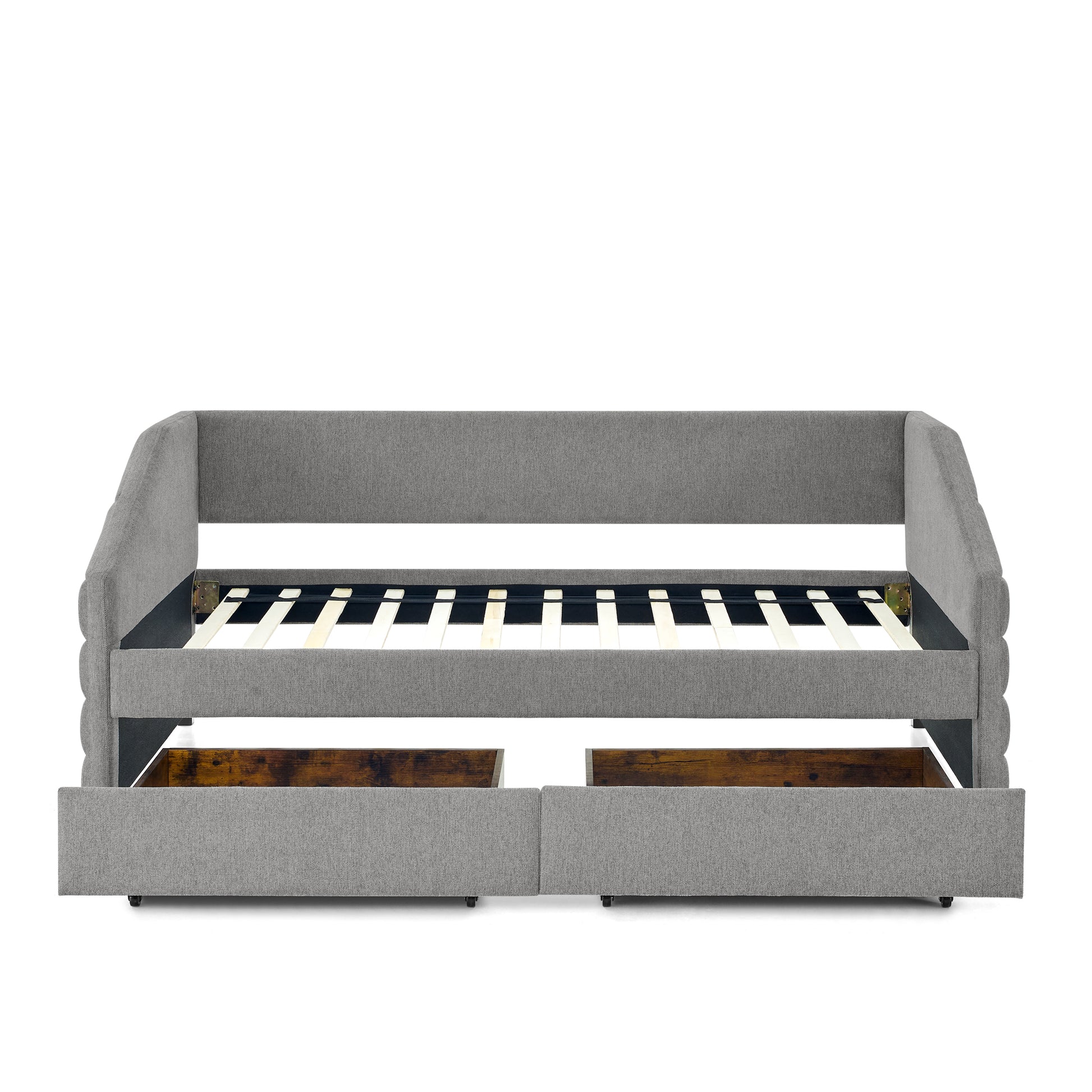 Twin Size Daybed With Two Drawers Trundle Upholstered Tufted Sofa Bed, Linen Fabric, Grey 82.5"X42.5"X34" Box Spring Not Required Twin Grey Composite Bedroom Classic,Contemporary,French,Luxury,Modern Linen Linen