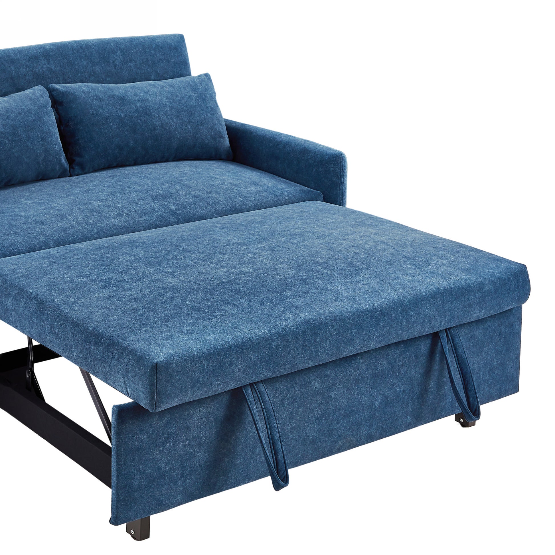 55.1" Pull Out Sleep Sofa Bed Loveseats Sofa Couch With Adjsutable Backrest, Storage Pockets, 2 Soft Pillows, Usb Ports For Living Room, Bedroom, Apartment, Office, Blue Old Sku: Wf315689Aac Blue Foam Microfiber 2 Seat