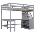 Full Size Loft Bed With Built In L Shaped Desk And Three Tier Storage Shelves,And Attached Storage Staircase,Gray Old Sku: Gx001809Aae Full Gray Pine