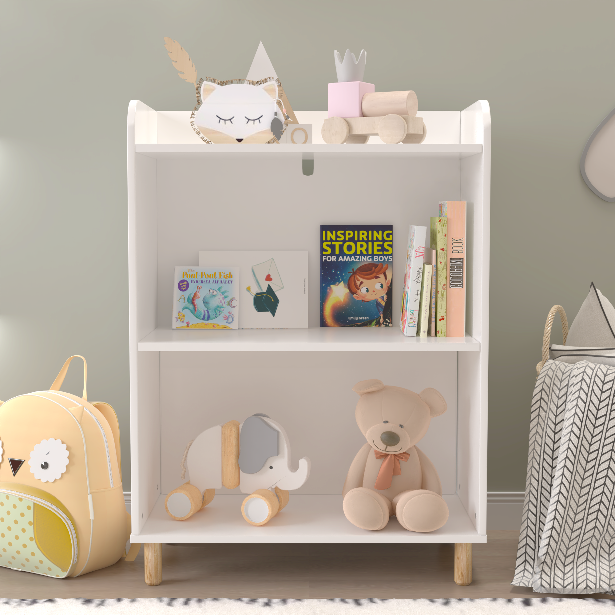 Kids 3 Tier Bookcase, Children's Book Display white-mdf