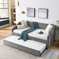 Twin Size Daybed With Trundle Upholstered Tufted Sofa Bed, Linen Fabric, Grey 82.5