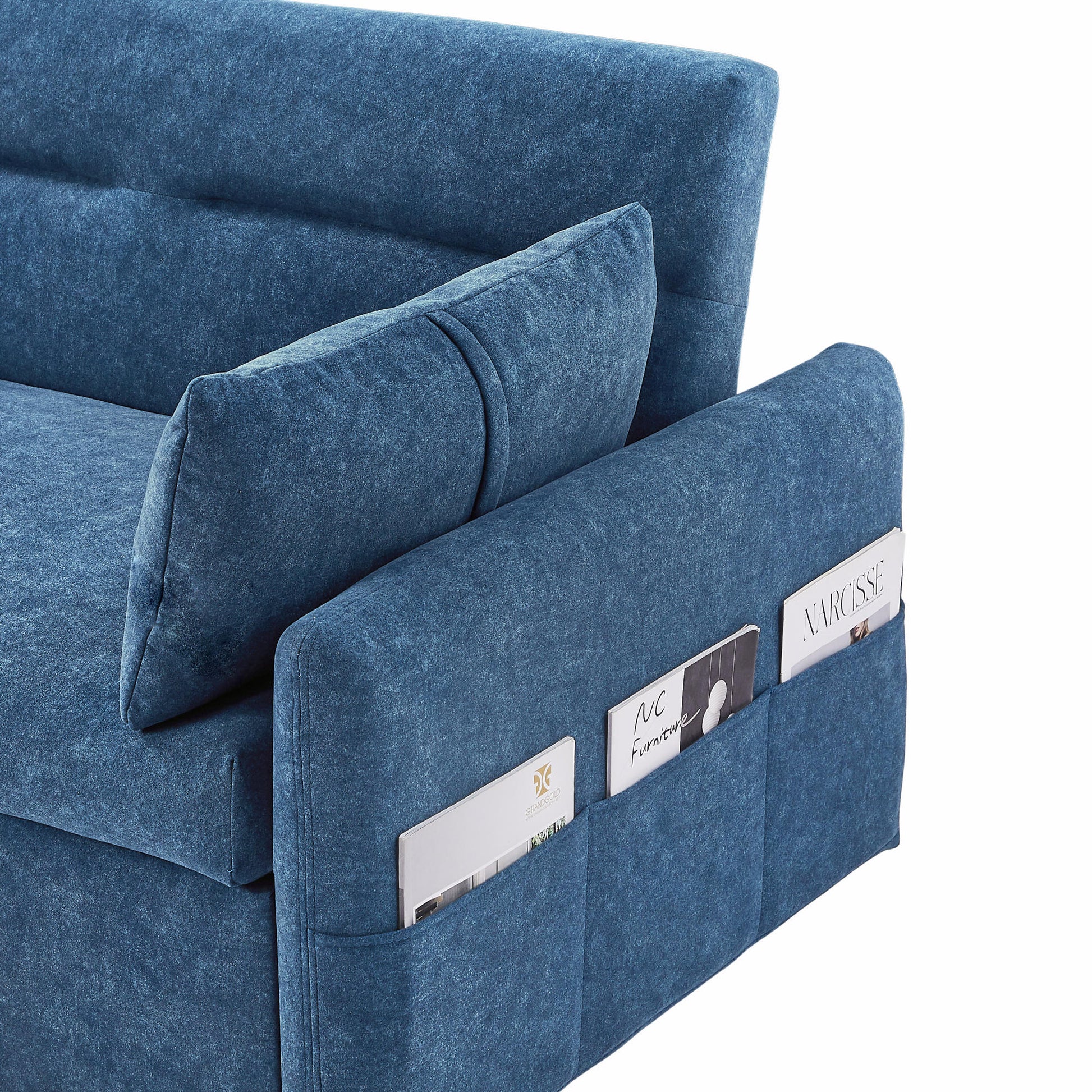 55.1" Pull Out Sleep Sofa Bed Loveseats Sofa Couch With Adjsutable Backrest, Storage Pockets, 2 Soft Pillows, Usb Ports For Living Room, Bedroom, Apartment, Office, Blue Old Sku Wf307821Aac Blue Foam Microfiber