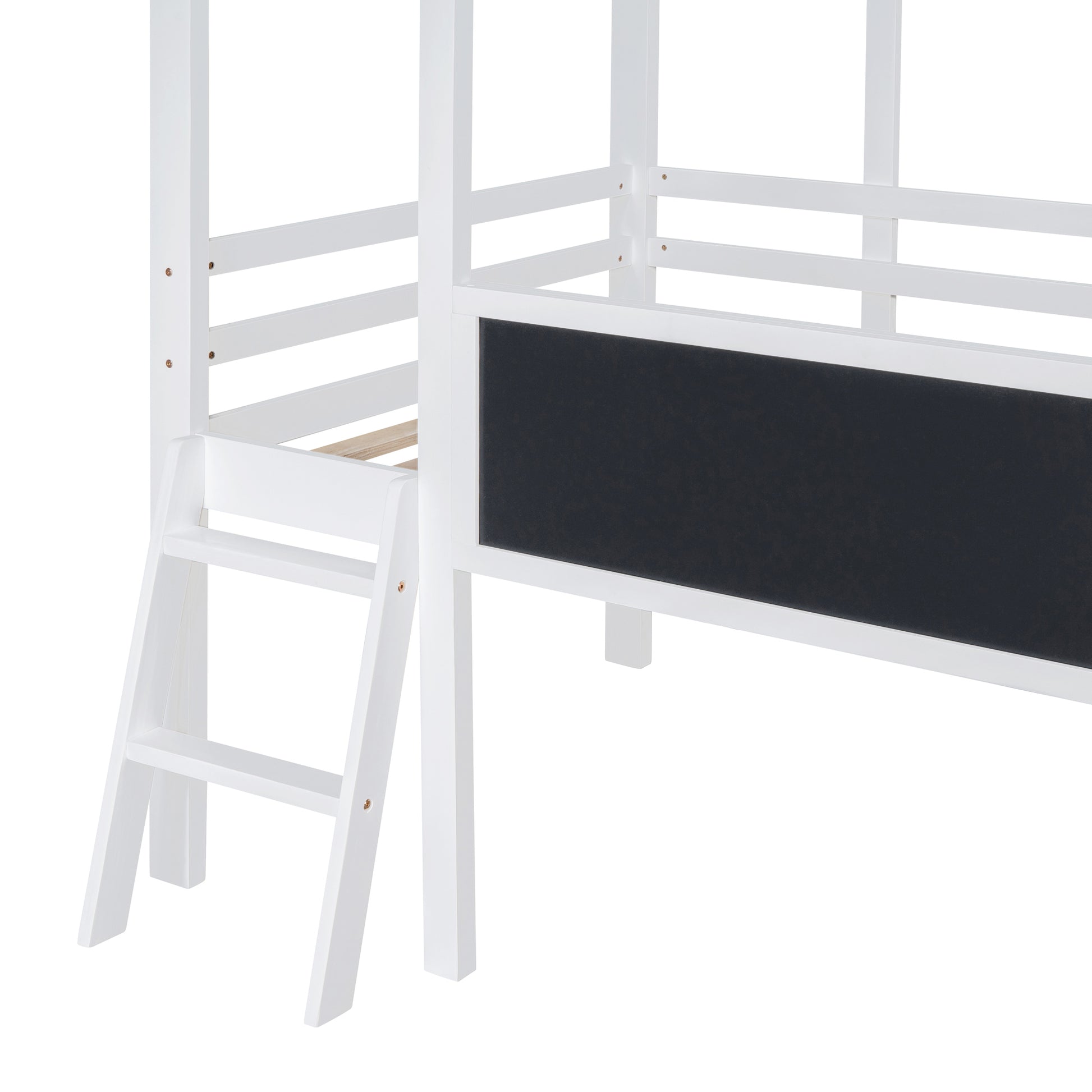 Twin Size Loft Bed With Ladder And Slide, House Bed With Blackboard And Light Strip On The Roof, White White Solid Wood Mdf