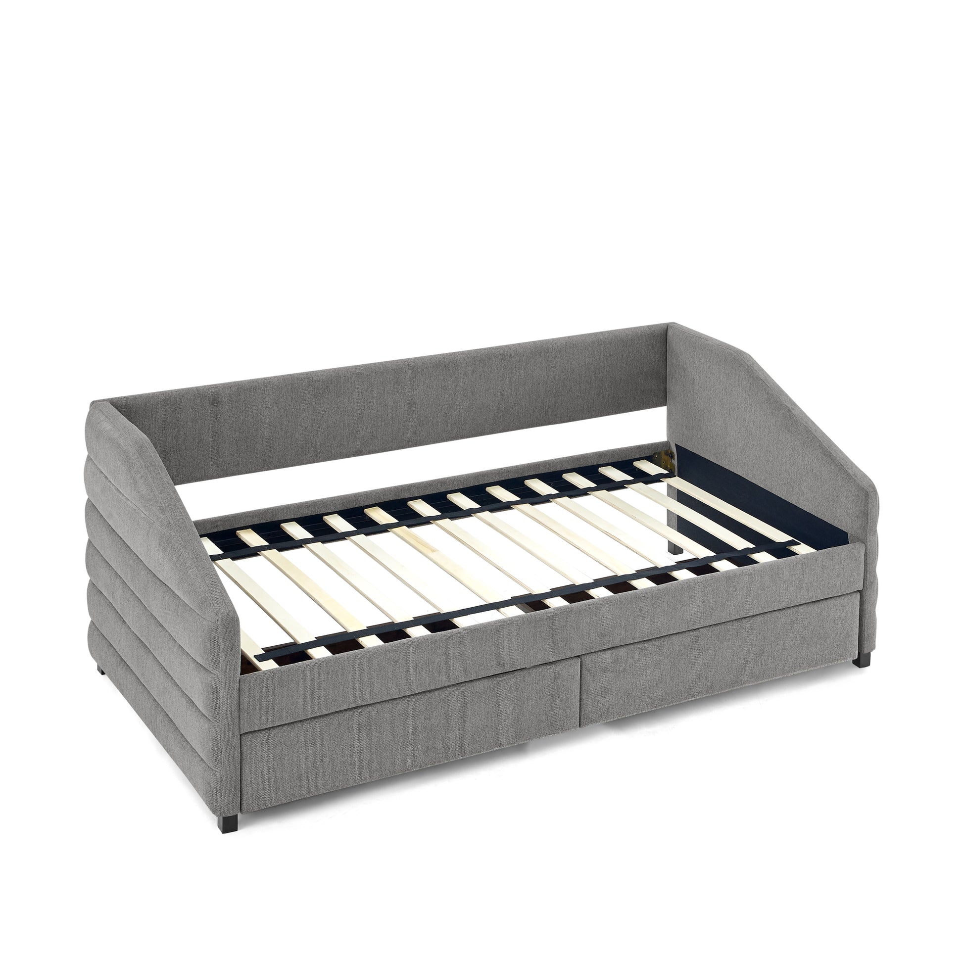 Twin Size Daybed With Two Drawers Trundle Upholstered Tufted Sofa Bed, Linen Fabric, Grey 82.5"X42.5"X34" Box Spring Not Required Twin Grey Composite Bedroom Classic,Contemporary,French,Luxury,Modern Linen Linen