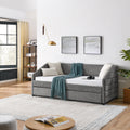 Twin Size Daybed With Trundle Upholstered Tufted Sofa Bed, Linen Fabric, Grey 82.5