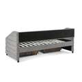 Twin Size Daybed With Two Drawers Trundle Upholstered Tufted Sofa Bed, Linen Fabric, Grey 82.5