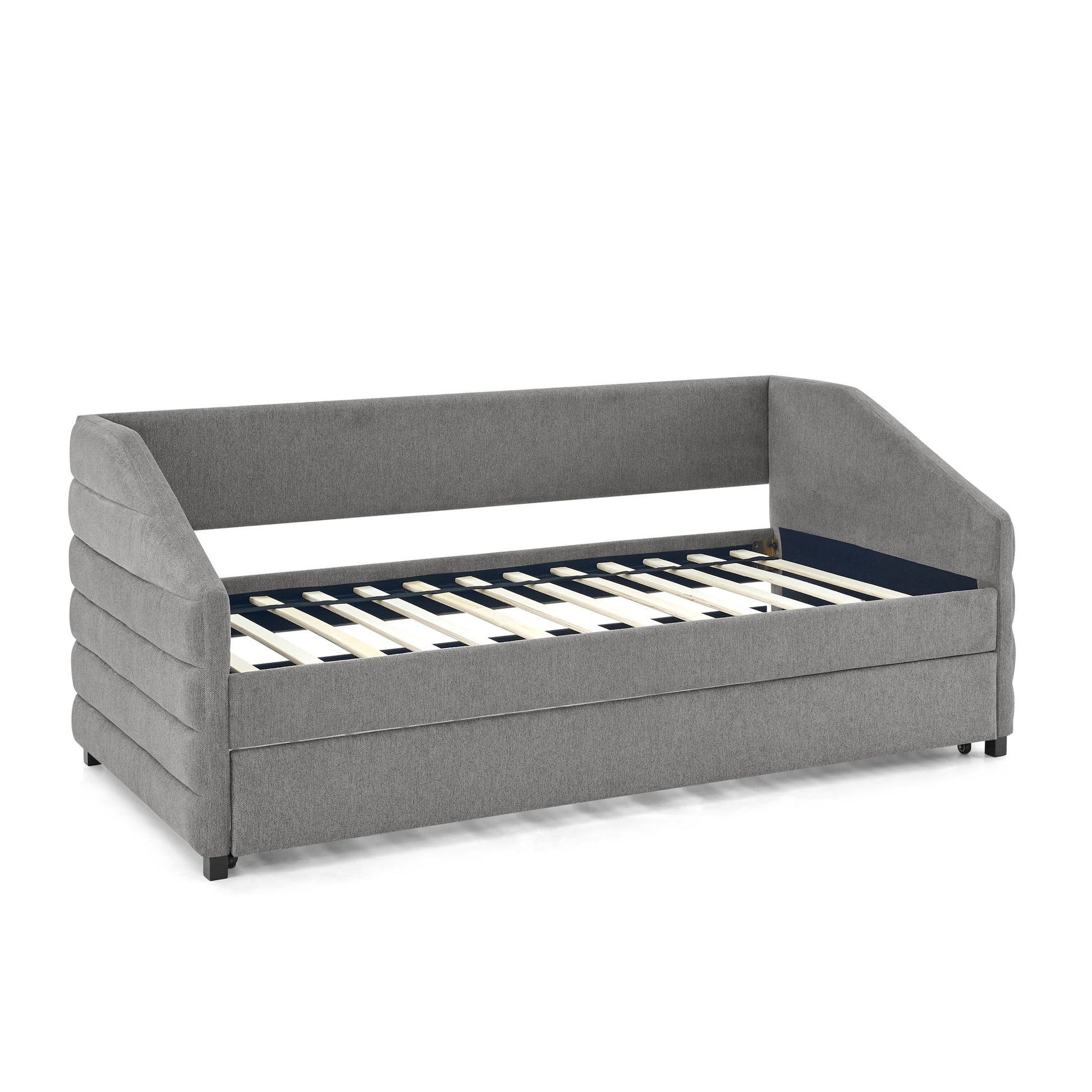 Twin Size Daybed With Trundle Upholstered Tufted Sofa Bed, Linen Fabric, Grey 82.5"X42.5"X34" Box Spring Not Required Twin Grey Composite Bedroom Classic,Contemporary,French,Luxury,Modern Linen Linen