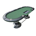 96Inch Oval Poker Table Detachable Armrest Chip Tray Green Speed Cloth Surface Stainless Steel Pedestal Base Green Stainless Steel