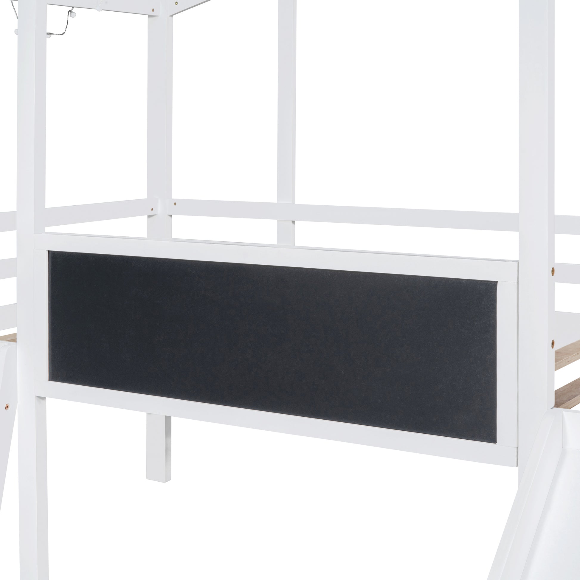 Twin Size Loft Bed With Ladder And Slide, House Bed With Blackboard And Light Strip On The Roof, White White Solid Wood Mdf