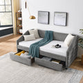Twin Size Daybed With Two Drawers Trundle Upholstered Tufted Sofa Bed, Linen Fabric, Grey 82.5