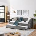 Twin Size Daybed With Trundle Upholstered Tufted Sofa Bed, Linen Fabric, Grey 82.5