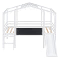 Twin Size Loft Bed With Ladder And Slide, House Bed With Blackboard And Light Strip On The Roof, White White Solid Wood Mdf