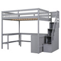 Full Size Loft Bed With Built In L Shaped Desk And Three Tier Storage Shelves,And Attached Storage Staircase,Gray Old Sku: Gx001809Aae Full Gray Pine