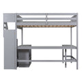 Full Size Loft Bed With Built In L Shaped Desk And Three Tier Storage Shelves,And Attached Storage Staircase,Gray Old Sku: Gx001809Aae Full Gray Pine