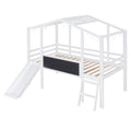 Twin Size Loft Bed With Ladder And Slide, House Bed With Blackboard And Light Strip On The Roof, White White Solid Wood Mdf