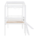 Twin Size Loft Bed With Ladder And Slide, House Bed With Blackboard And Light Strip On The Roof, White White Solid Wood Mdf