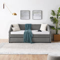 Twin Size Daybed With Trundle Upholstered Tufted Sofa Bed, Linen Fabric, Grey 82.5