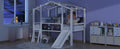 Twin Size Loft Bed With Ladder And Slide, House Bed With Blackboard And Light Strip On The Roof, White White Solid Wood Mdf